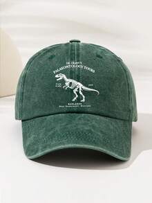 1pc Vintage Line Dinosaur Pattern Print Washed Summer Sun Protection Baseball Cap, Cool Hippie Hip Hop Curved Brim Hat, Adjustable Head Circumference Sun Protection Sun Hat, Curved Brim Baseball Cap Unisex Baseball Cap Dad Hat - Washable Cap 1 - View 24