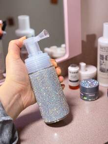 1pc Rhinestone Powder Spray Bottle, Refillable Transparent Pump Dispenser Bottle, Suitable For Body Powder, Talcum Powder, Volumizing Powder And Home Hair Salon Use. - Multicolor - View 11