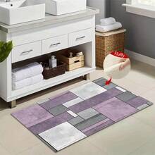 1 buah Keset Kamar Mandi Mikrofiber Desain Blok Warna Geometris Modern, Keset Kamar Mandi Lembut Anti Selip, Keset Penyerap Air, Dapat Dicuci dengan Mesin, Berbulu Pendek, Lapisan Belakang TPR, Kain Rajut, Untuk Kamar Tidur, Dapur, Penggunaan Dalam Ruangan di Pintu Masuk, Aksesori & Dekorasi Rumah, Hadiah Rumah Baru yang Sempurna. - A - View 5