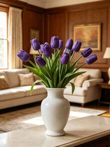 1/5/10 Stems Deep Purple Tulip Artificial Flower Bouquet, 34cm/13.4in Tall, Romantic Decor For Valentine's Day, Home, Office, Wedding, Boho, Holiday Party, Autumn Farmhouse - Multicolor - View 10