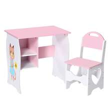 Kids Desk And Chair Set, Wooden Children Study Table With Stool, Storage Shelves, School Students Workstation For Studying, Reading And Drawing - Pink - View 3