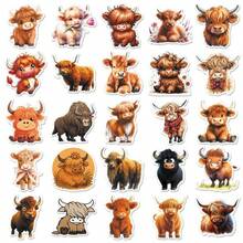 50 Cartoon Highland Cow Graffiti Stickers, Creative Motorcycle Stickers, Suitable For Cars, Laptops, Phone Cases, Suitcases, Skateboards, Helmets, Bicycles, Etc - Multicolor - View 6