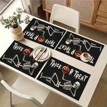 1/4/6pcs Alas Meja Bermotif Tengkorak Berbaring Lucu Seri Halloween, Alas Meja Tahan Panas untuk Dapur Rumah, Pelindung Meja, Meja Makan Dapur, Dekorasi Pesta - MultiWarna - View 7