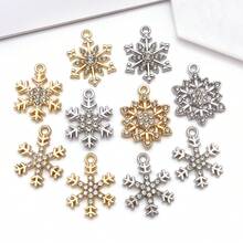 5/10pcs Rhinestone Snowflake Charms Inlaid Winter Snow Pendants For DIY Fashion Bracelet Earring Necklace Christmas Jewelry Making Supplies - Multicolor - View 2