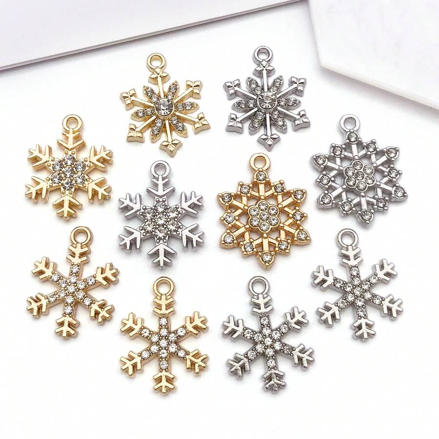5/10pcs Rhinestone Snowflake Charms Inlaid Winter Snow Pendants For DIY Fashion Bracelet Earring Necklace Christmas Jewelry Making Supplies