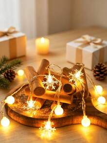 1pc Christmas Light Curtain String Light, LED Snowflake Frosted Ball Light Curtain, Battery Powered (Excluding Battery),Winter Holiday Hanging Light For Window Wall Indoor Holiday Decor,Parties, Bedrooms, Home Decor, Girls' Room Decor,XMAS Decor - White - View 5