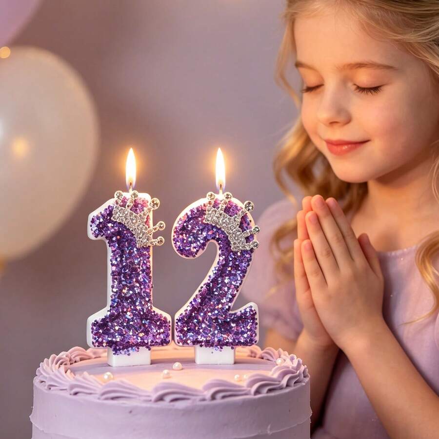 1pc Purple Glitter Crown & NumberBirthday Candle Set, Great ForBirthday Party Decorations, SuitableFor Both Boys And Girls BirthdayNumber Candle - View 1