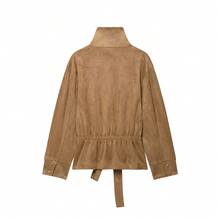 Women's Autumn/Winter Faux Suede Lace-Up Stand Collar Loose Jacket - Camel - View 10