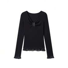 Women's New Long Sleeve Black T-Shirt, Early Autumn Base Layer Top, High-End Design, Stylish - Black - View 7