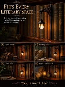 Vintage Mini Bookshelf Lamp, Library Lantern Book Corner Decor Light, Street Lamp Style Black Bookshelf Decoration, Suitable For Home Library Office, Book Lover Holiday Gift, Halloween Christmas Thanksgiving Gift - Multicolor - View 9