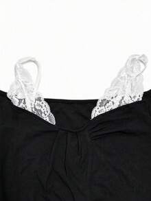 Sexy Halter Neck Cold Shoulder Lace Patchwork Fitted Top, Autumn/Winter New Style - Black - View 5