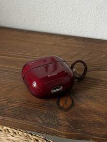 Elegant Glossy Wine Red TPU Earphone Protective Case With Detachable Keychain Ring, Anti‑Drop Soft Earbud Cover, Accessory Compatible With AirPods 1/2/3/4/Pro/Pro 2 For Daily Use - Burgundy - View 3
