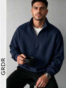 GRDR Men's Zip-Up Pullover Sweatshirt, Autumn/Winter - Navy Blue - View 12
