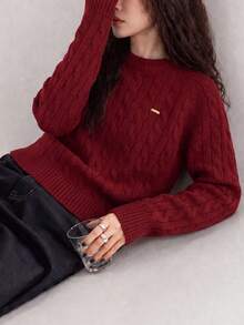 Women's Autumn/Winter Casual Elegant Atmosphere Cable Knit Crew Neck Pullover Sweater - Red - View 1