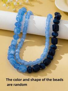 OABE 2pcs/Set Bohemian Style Asymmetrical Handmade Beaded Necklace With Dual-Tone Contrast Design, Suitable For Women's Daily Wear, Beads Color And Shape Random - Multicolor - View 3
