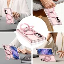 VIETAO 360度旋轉隱形支架透明材質手機殼，相容 Galaxy Z Fold 8 Ultra 7 6 5 4 Fold7，手機保護殼，相容 iPhone Duo - 透粉色 - 查看 2