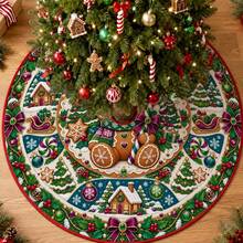 1pc Cute Gingerbread Girl Pattern Christmas Tree Skirt, Elegant Color Holiday Decoration, 5 Sizes, Unisex Holiday Gift, Suitable For Home And Party Christmas Decor - Gingerbread Girl - View 2