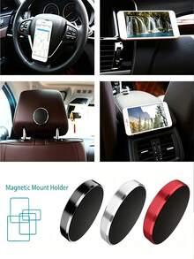 1/2pcs Metal Round Mini Magnetic Phone Holder, Mini Round Phone Stand, Multi-Function Car Phone Navigation Mount, Dashboard Installation Compatible, Suitable As Birthday Gift For Family And Friends Car Accessories (Due To Production Batch Reasons, Details May Vary, Subject To Actual Product) - Multicolor - View 6