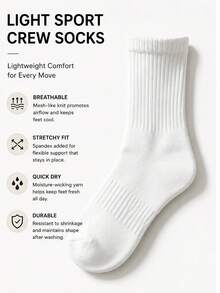 5 Pairs White Men's Mid-Calf Sports Basketball Socks, Thick Terry Moisture-Wicking Sweat-Absorbing, Unisex - Multicolor - View 2