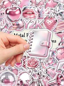50pcs Y2K Metallic Powder Stickers For Adults Teens Sticker Enthusiasts Scrapbooking Journaling Laptops Skateboards More, Add A Fun Touch To Your Devices! - A - View 6