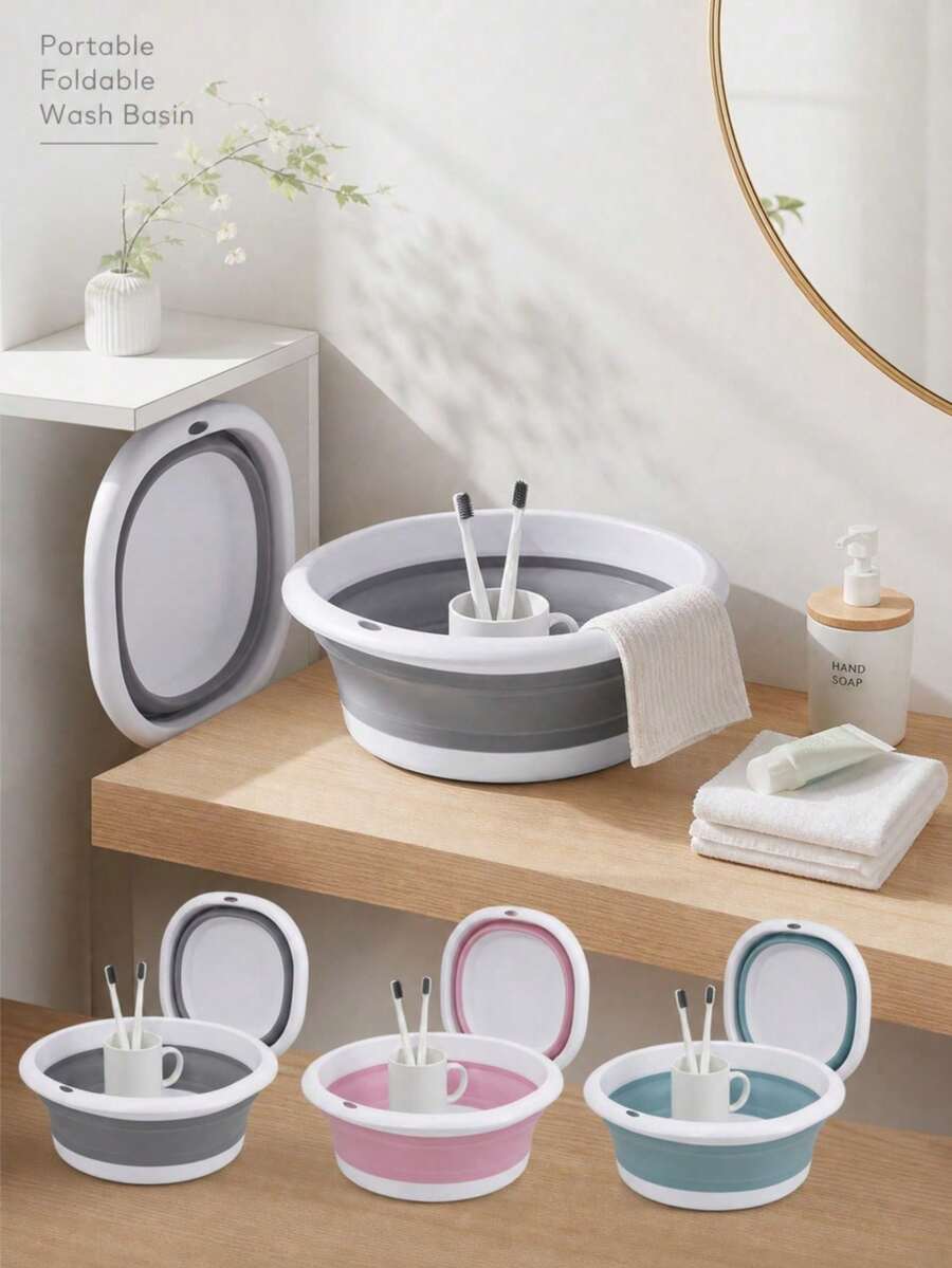 Collapsible Wash Basin, Portable Retractable Laundry Tub, Space-Saving Design, Multi-Functional For Face Washing, Underwear Washing And Foot Soaking. Lightweight And Easy To Carry, Suitable For Home, School, Office, Travel And Car Use - Grey - View 1