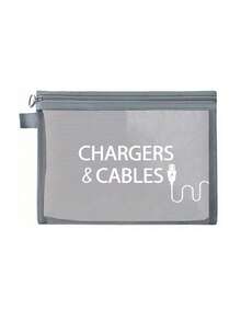 網格拉鍊收納袋，印有「Chargers And Cables」字母圖案，多功能便攜收納包，數位配件包、化妝包、保養品包、零錢包、旅行盥洗包，適用宿舍用品、婚禮新娘禮物、生日禮物、送給朋友與老師的禮物，浴室收納 - 彩色 - 查看 15