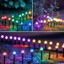 Dream Garden 太陽能泡泡球路燈，提供 20LED 與 40LED 選項，太陽能板白天自動充電，夜晚自動亮燈，透明泡泡水晶球燈罩含碎鑽粒子，光線折射出細膩閃爍光點，暖黃色光營造溫馨氛圍，地插式底座方便安裝，可直接插入草坪或土壤，無需接線或外部電源，擺放靈活不受電纜限制 - 太陽能氣泡球引路燈 - 查看 6