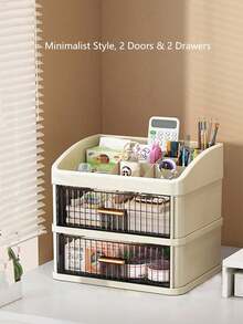 Large Capacity Desktop Cosmetic Storage Cabinet With Drawers And Layered Dust-Proof Storage Box, Transparent Visible Striped Door Design, Skincare Storage Rack, Lipstick, Lip Balm, Perfume, Lotion, Cream Classification And Organization, Multi-Compartment Countertop Storage Box, Vanity Skincare Organizer Cabinet, Bathroom Sink Storage Rack, Bedroom Makeup Table Desktop Organizer, Space-Saving, Say Goodbye To Clutter, Suitable For Skincare, Makeup, Perfume And Daily Small Items Classification And Storage - Multicolor - View 10