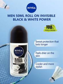NIVEA 男士隱形黑白活力滾珠除臭劑 50ml，48小時防汗保護，黑衣不留白痕、白衣不留黃漬，不黏膩、無酒精，適合日常使用，50ml/1.69 Fl.Oz. - 50ml - 查看 1