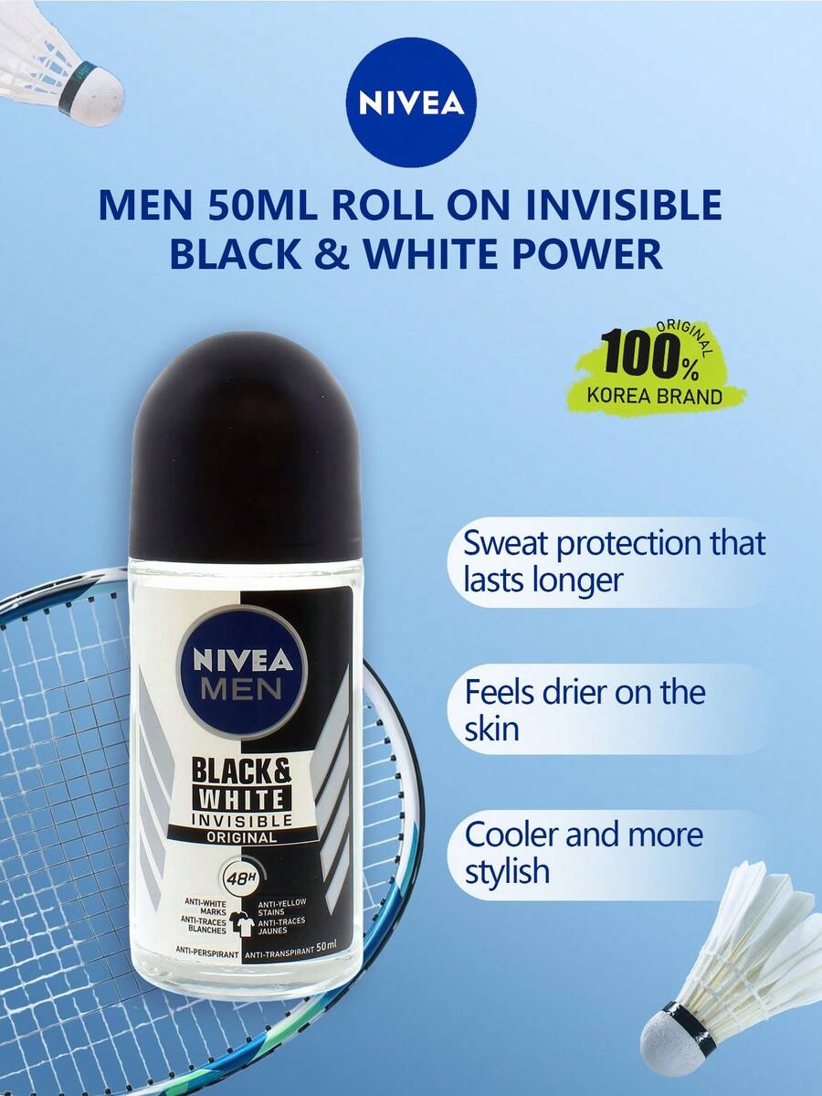 NIVEA 男士隱形黑白活力滾珠除臭劑 50ml,48小時防汗保護,黑衣不留白痕、白衣不留黃漬,不黏膩、無酒精,適合日常使用,50ml/1.69 Fl.Oz. - 50ml - 查看 1