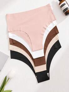5pcs Women Seamless High Waist Basic Panties, High Elasticity Brazilian Style - Multicolor - View 4