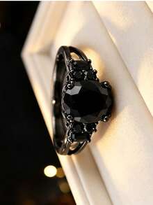 1pc Women's Cool Vintage Dark Style Round Stone Ring, Niche Design Stackable Accessory, Personalized Atmosphere Outfit Ring Accessory - Ring - View 3