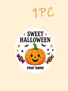 Custom Halloween Round Stickers, Personalized Text Date Name Labels, Ghost Pumpkin Bat Pattern Design, DIY Gift Bags Jars Cookie Boxes Decoration, Suitable For Halloween Party Favors - Multicolor - View 6