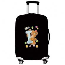 Black Elastic Luggage Cover, Cartoon Teddy Bear Candy Letter Initial Print, Dustproof Luggage Sleeve, Travel Accessory, Luggage Not Included - Black - View 107