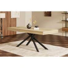 140/180*80 Extendable Dining Table 6-8, Modern Marble Effect Expandable Kitchen Table With Metal, Rectangular Dining Room Table, Space Saving Table Dining Room, White Marble - Oak + MDF - View 10