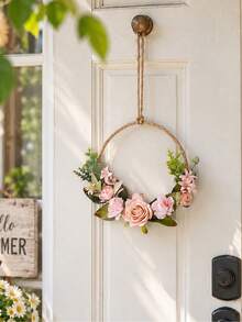 Leaves Wreath Rustic Farmhouse Decorative Floral Wreath for Front Door Window Wedding Spring , Purple - MultiWarna - View 2