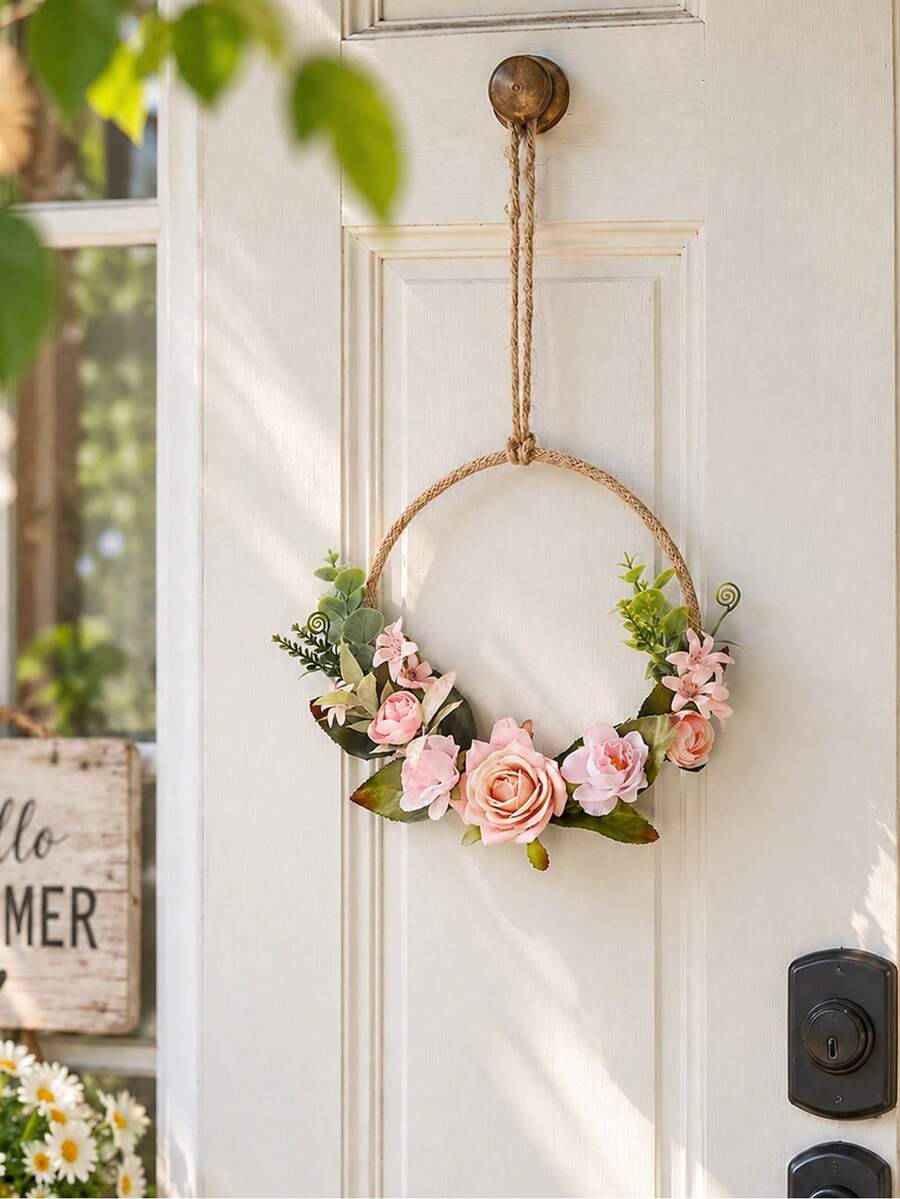 Leaves Wreath Rustic Farmhouse Decorative Floral Wreath for Front Door Window Wedding Spring , Purple