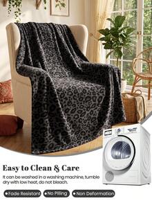 1pc Black Leopard Print Sofa Throw Blanket, Knee Blanket, Fleece Blanket For Air-Conditioned Room, Soft Comfortable Breathable Warm, Home Decor, Suitable For Living Room, Bedroom, Home, Dorm, All Seasons, Machine Washable, Autumn/Winter Decoration - Multicolor - View 8