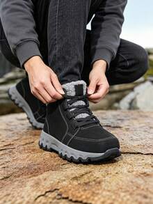 Men's Snow Boots, Thermal Lined Thick Short Shaft Snow Boots, Plush Interior Comfortable Warm, Outdoor Commute Anti-Slip Cold-Proof Boots - Black - View 9