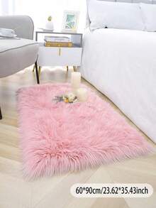 1pc Pink Faux Fur Living Room Decor Rug, Fluffy Machine Washable Small Carpet, Suitable For Bedroom, Living Room, Game Room, Luxury Room Decoration, White Rectangular Fur Rug, Vanity Mat, Home Decor Minimalist Ins Style Decorative Carpet, All Season Use - Pink - View 7