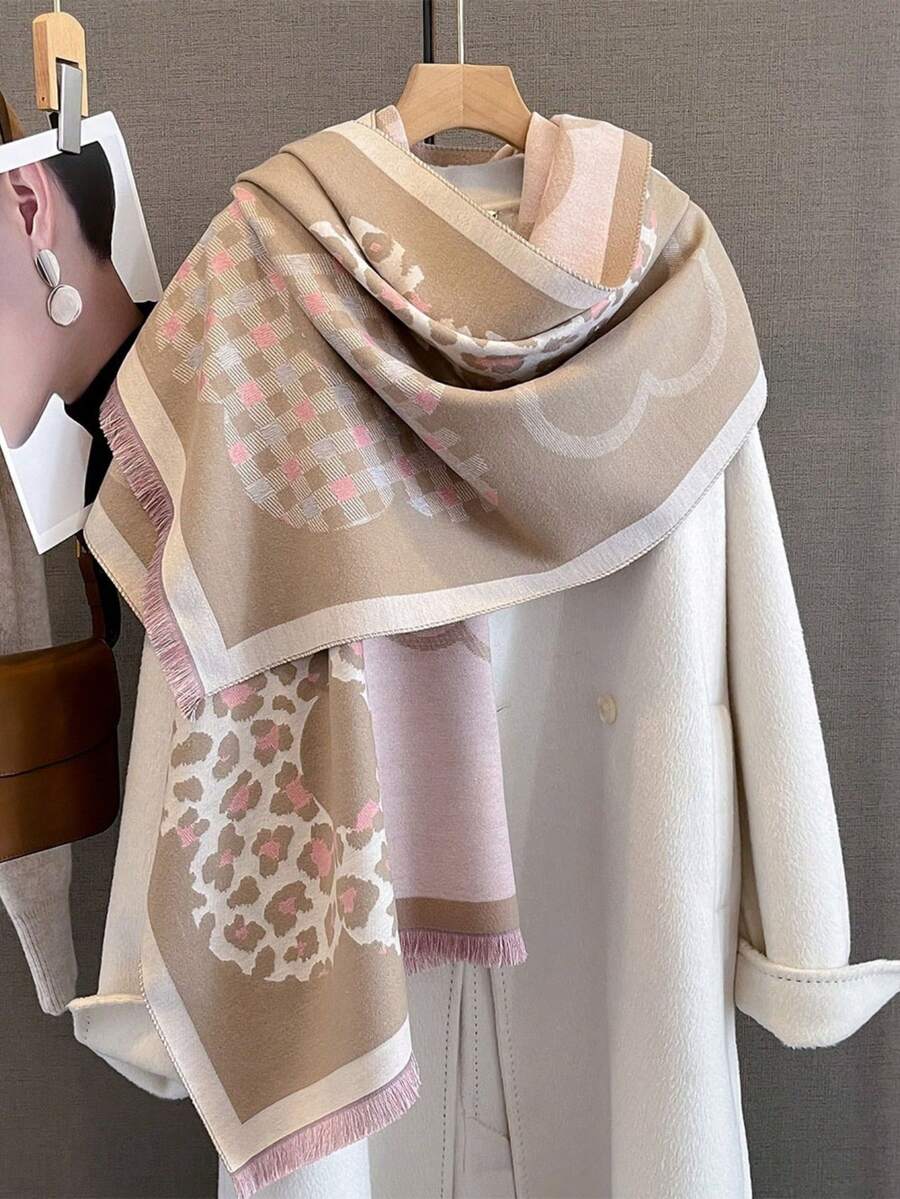 1件女款雙面圍巾,冬季雙用途冷氣房披肩,長款加厚保暖日常百搭圍脖 - 彩色 - 查看 1