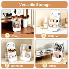 Multifunctional Makeup Organizer Box With Vertical Divided Brush Slots, Suitable For Lipsticks And Small Beauty Products, Desktop Vanity Bathroom Storage Rack, Create A Tidy Space - Multicolor - View 5
