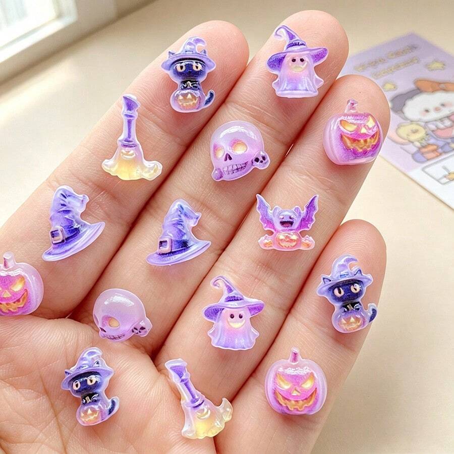 20/50/100pcs Cute Random Mixed Mini Halloween Ghosts, Pumpkins, Skulls, Cats Resin - High Quality Resin Decor For Jewelry Making, Halloween Crafts Decoration - Random Mixed - Multicolor - View 1