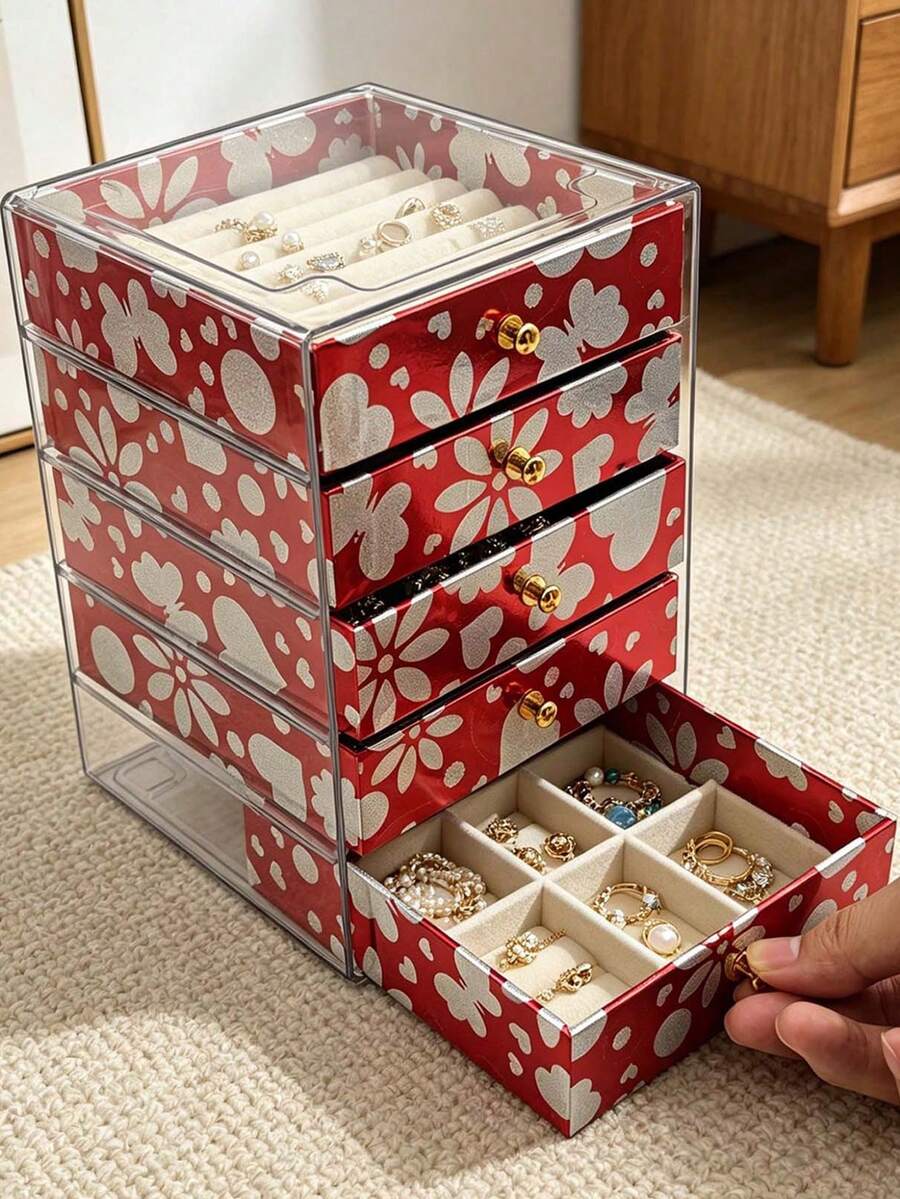 5-Layer Acrylic Jewelry Box, Large Capacity Jewelry Storage Box, Can Store Earrings, Rings, Necklaces, Anti-Fading Soft Cushion Drawer Design, Ideal Choice For Home Jewelry Storage And Organization - Multicolor - View 1