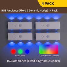 YITUMU 400mAh Rechargeable Smart Motion Sensor Wall Light, 3-Color White + RGB Magnetic Wall Lamp, Bedroom Atmosphere Night Light, Holiday And Party Decoration (1/2/4pcs) - Multicolor - View 9