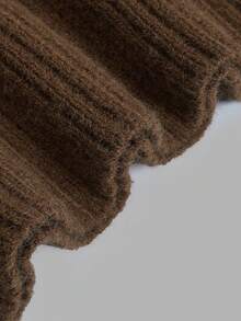 Autumn Brown Crew Neck Knit Sweater For Women Half Button Ribbed Waist Long Sleeve Soft Knit Tops Casual Fall Daily Outfits - Coffee Brown - View 6