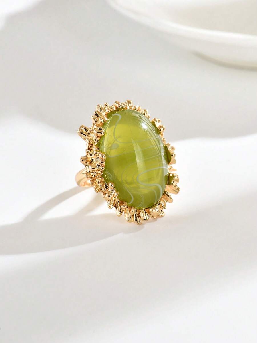 1pc Fashionable Vintage Rhinestone Inlaid Adjustable Ring For Women - Multicolor - View 1