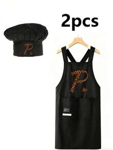 Leopard Print Letter Apron And Chef Hat Set, Fashionable Kitchen Cooking Baking Apron With Pockets, Cross Back Design Apron, Multi-Functional Home Workwear, Practical Daily Cooking Equipment Accessory, Ideal Gift For Women, Mothers, Wives, Friends, Housewarming Gift, Perfect For Home Kitchen, Baking Enthusiasts, Crafts, BBQ Family Activities, Decorative Practical Kitchen Equipment, Personalized Initial Print Gear, Thoughtful Holiday Surprise Gift, Comfortable Daily Wear For Cooking And Housework - Multicolor - View 23