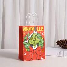 The Grinch 4pcs Red And Green Christmas Paper Tote Bags, Cartoon Kraft Paper Gift Bags, Classic Red And Green Contrast Themed Gift Bags, Full Of American Christmas Atmosphere! A Set With Multiple Different Original Patterns, Including The - Multicolor - View 5