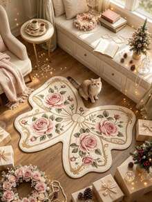 1 pieza Alfombra con decoración de lazo grande de flor de rosa, decoración de dormitorio, alfombra pequeña, alfombra, decoración del hogar, alfombra de sala de estar, alfombra pequeña de sala de estar, alfombra de dormitorio, decoración del hogar de sala de estar, alfombra de exterior, alfombra lavable, regalo de graduación - Multicolor - Ver 2